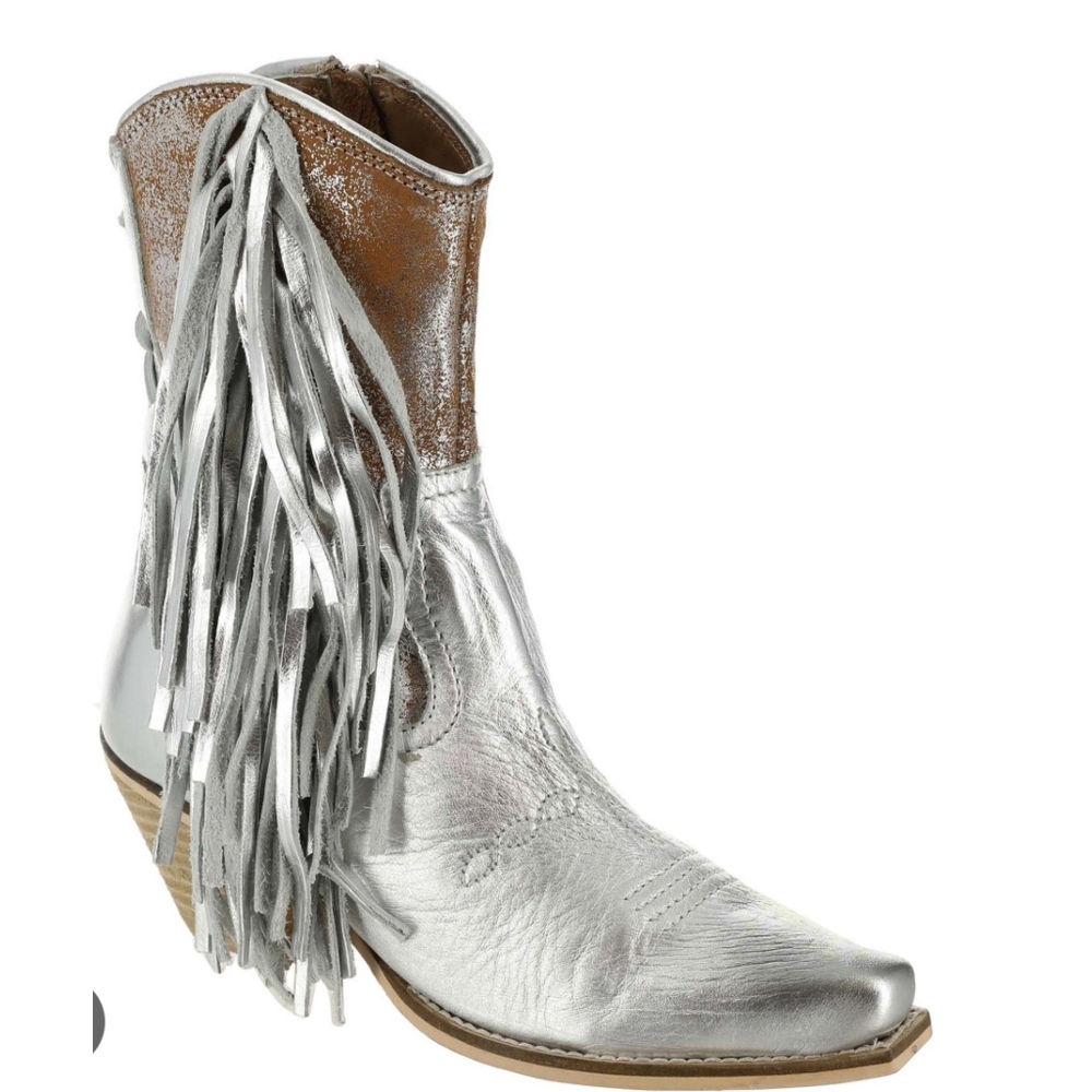 VERY VOLATILE PRICKLY PEAR WESTERN STYLE LEATHER BOOTS SILVER